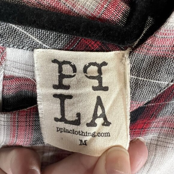 PPLA Clothing Red Checkered Top Flare‎ Sleeve Women’s Size M Boho - Picture 4 of 9
